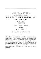 Additamentum ad Dissertationem [praecedentum,] de valoribus formulae integralis ? (xp-1 dx)/(n?((1-xn)n-q)) ab x = 0 ad x = 1 extensae : Convent. exhib. die 17 Octobr. 1776