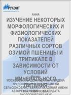 ИЗУЧЕНИЕ НЕКОТОРЫХ МОРФОЛОГИЧЕСКИХ И ФИЗИОЛОГИЧЕСКИХ ПОКАЗАТЕЛЕЙ РАЗЛИЧНЫХ СОРТОВ ОЗИМОЙ ПШЕНИЦЫ И ТРИТИКАЛЕ В ЗАВИСИМОСТИ ОТ УСЛОВИЙ МИНЕРАЛЬНОГО ПИТАНИЯ