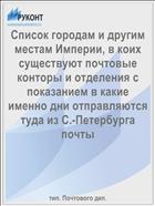 Список городам и другим местам Империи, в коих существуют почтовые конторы и отделения с показанием в какие именно дни отправляются туда из С.-Петербурга почты