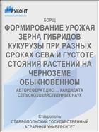 ФОРМИРОВАНИЕ УРОЖАЯ ЗЕРНА ГИБРИДОВ КУКУРУЗЫ ПРИ РАЗНЫХ СРОКАХ СЕВА И ГУСТОТЕ СТОЯНИЯ РАСТЕНИЙ НА ЧЕРНОЗЕМЕ ОБЫКНОВЕННОМ