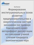 Формирование институциональных основ развития предпринимательства в энергетическом секторе экономики (на примере Камчатского края): автореферат диссертации на соискание ученой степени кандидата экономических наук