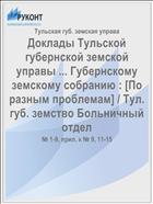 Доклады Тульской губернской земской управы ... Губернскому земскому собранию : [По разным проблемам] / Тул. губ. земство Больничный отдел